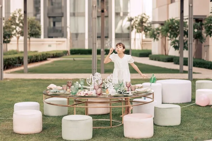 Kids table setting at round table