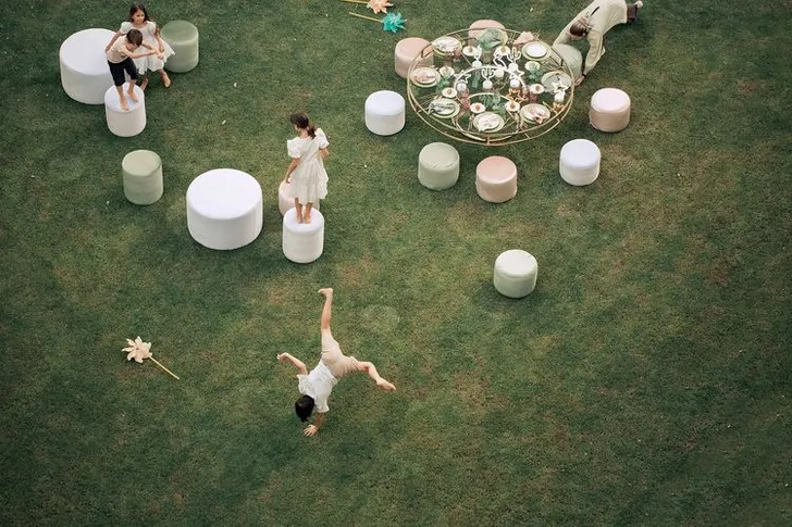 Kids table setting at round table