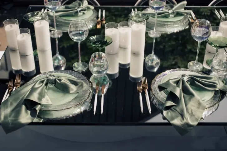 Matcha set on a black rectangular table