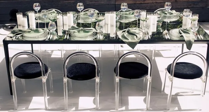 Matcha set on a black rectangular table