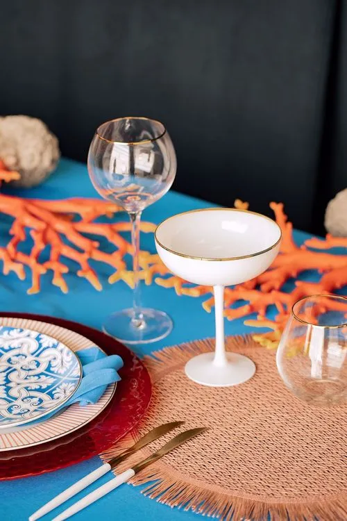 Modern Coral Table in Blue & Red