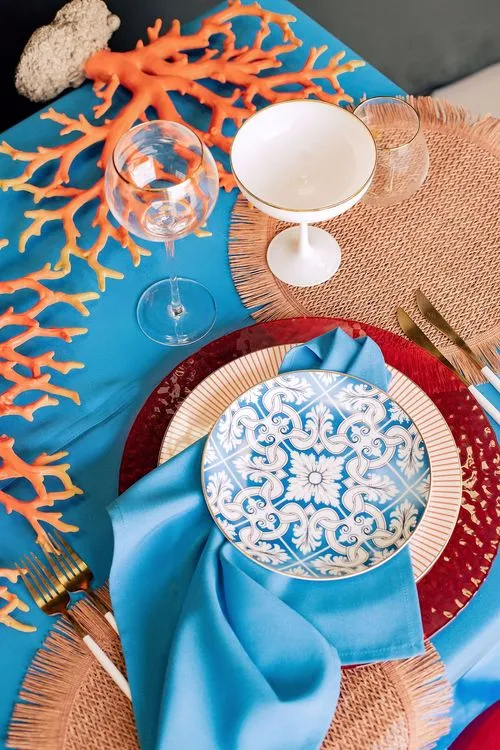 Modern Coral Table in Blue & Red