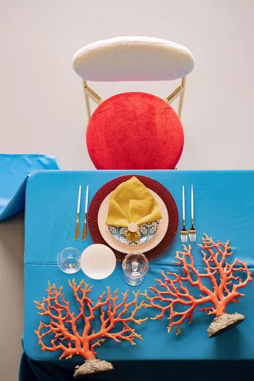 Modern Coral Table in Blue & Red