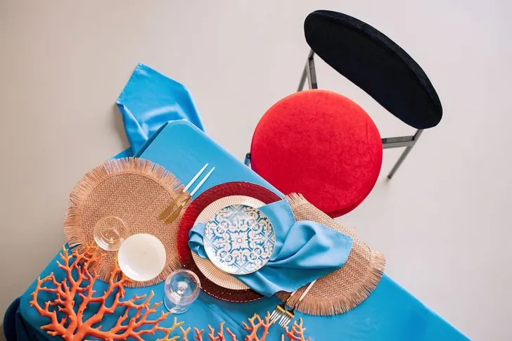 Modern Coral Table in Blue & Red