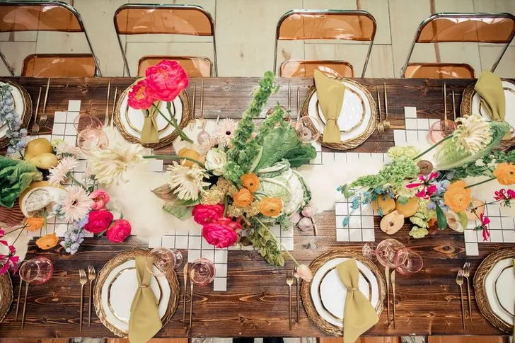 Modern Rectangular Table — Clear Chairs, Floral + Fruit