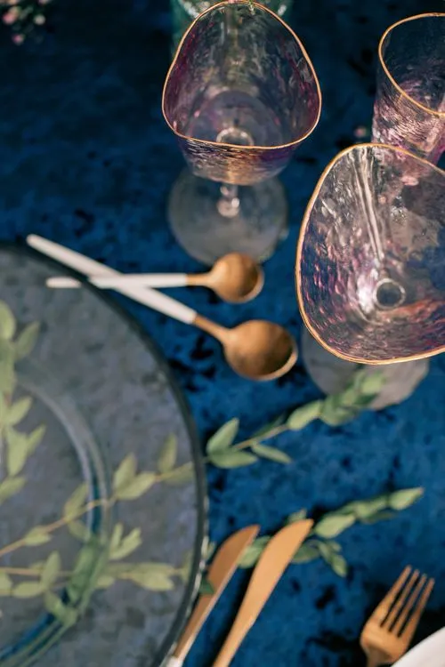 Mountain Dinner — Smoky Glasses & Velvet Tablecloth
