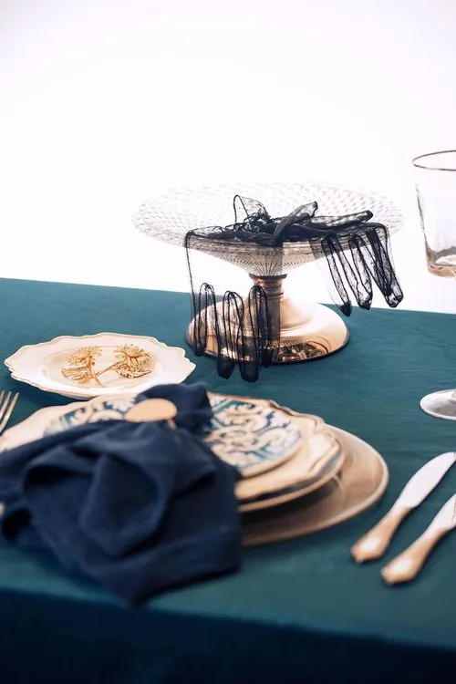 Noir Blue Tablescape — Gold Details