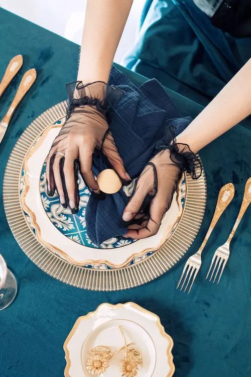 Noir Blue Tablescape — Gold Details