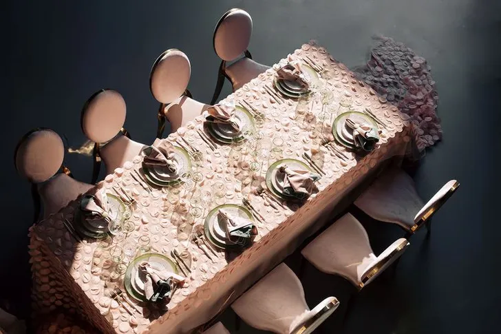 Nude table setting at rectangular table