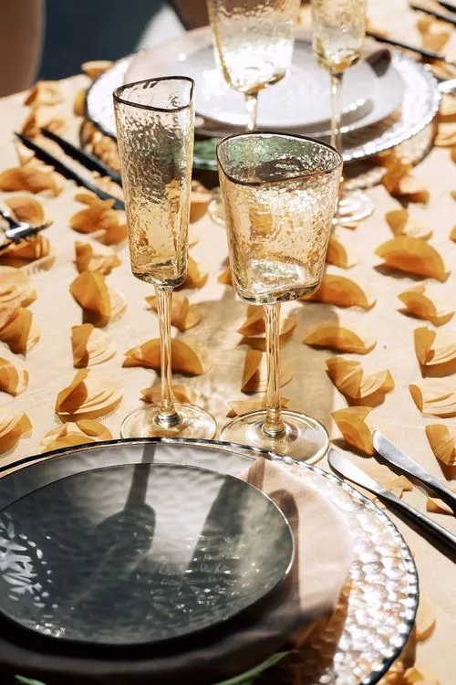 Peach table setting at rectangular table