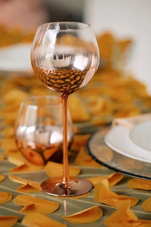 Peach table setting at rectangular table