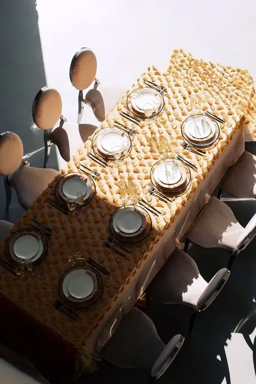 Peach table setting at rectangular table