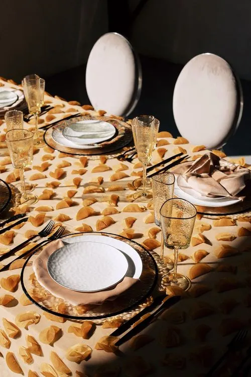 Peach table setting at rectangular table
