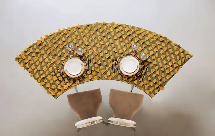 Peach table setting at rectangular table