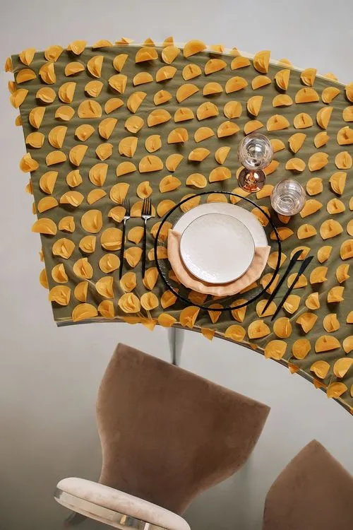 Peach table setting at rectangular table