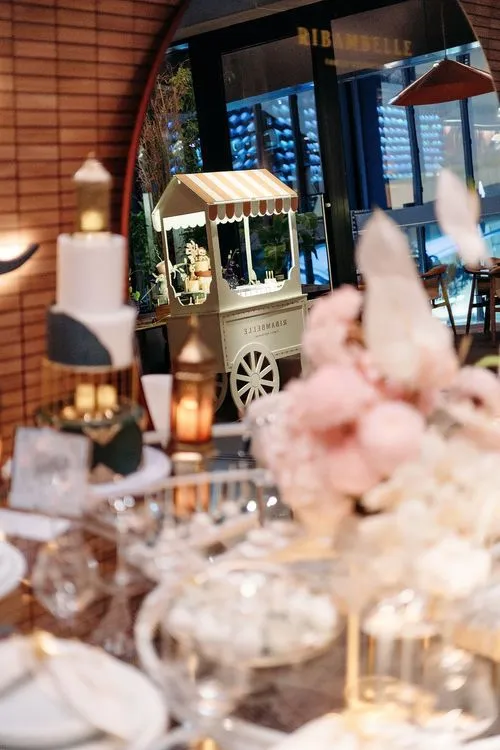 Pink kids party with velvet poufs