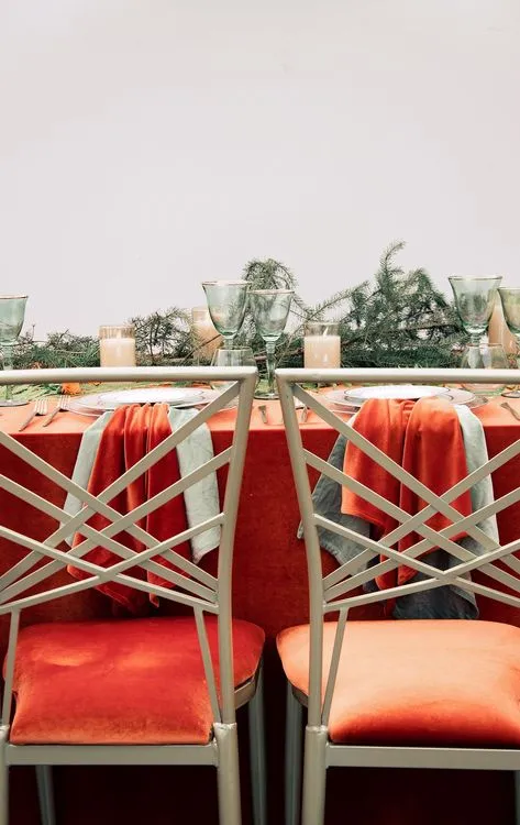 Pumpkin table setting at rectangular table