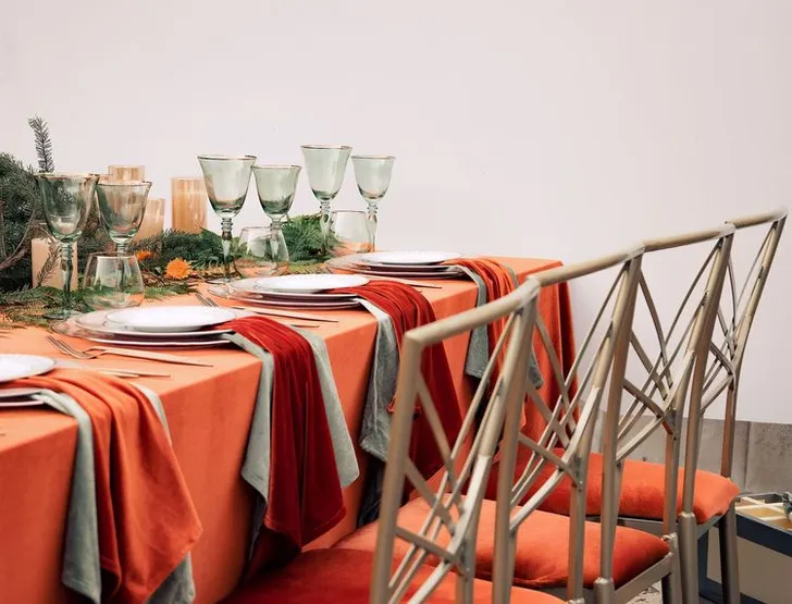 Pumpkin table setting at rectangular table
