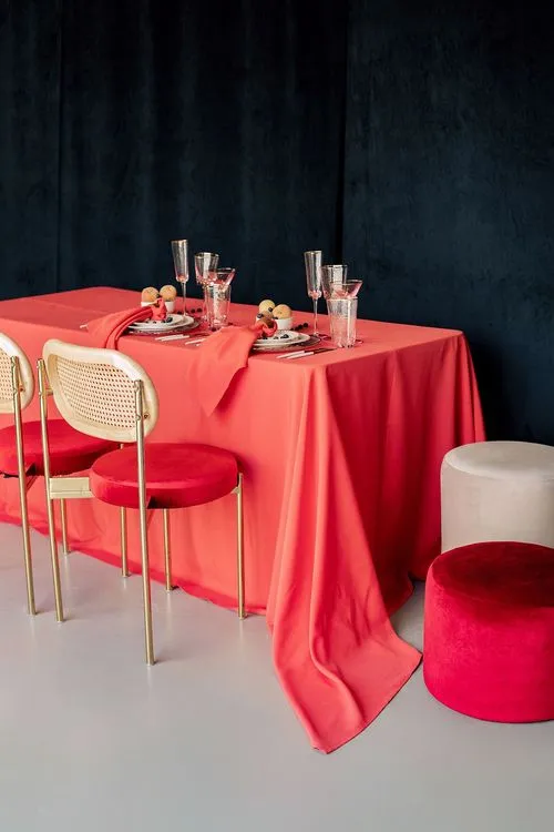 Rectangular Coral Tablescape with Rattan