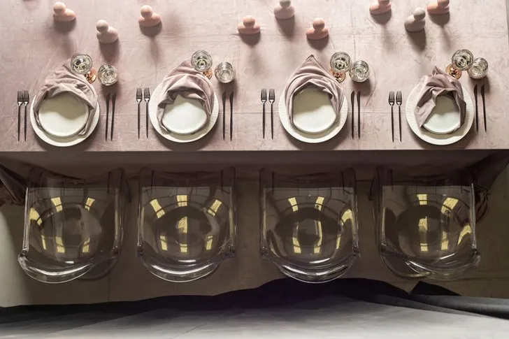 Rectangular Velvet Tablescape with Copper Glasses