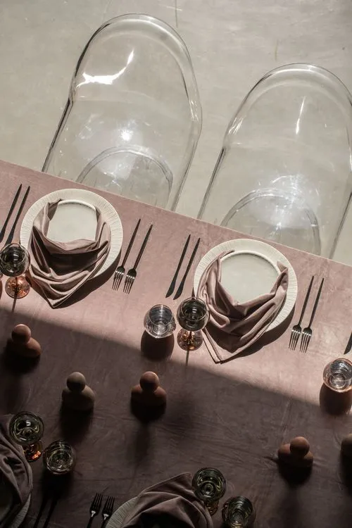 Rectangular Velvet Tablescape with Copper Glasses