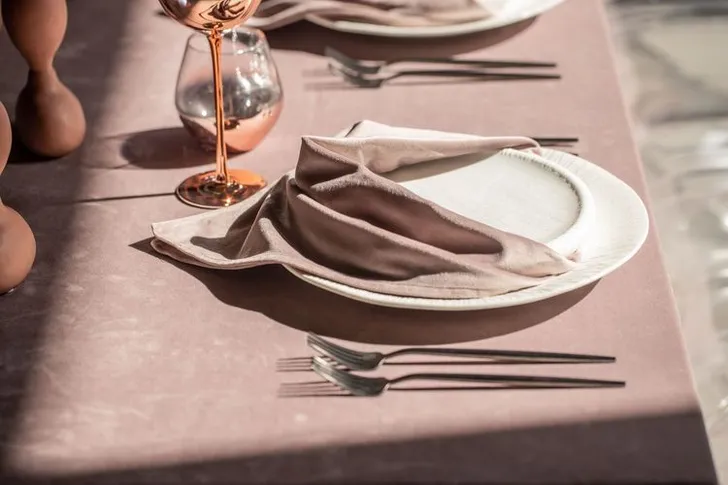 Rectangular Velvet Tablescape with Copper Glasses