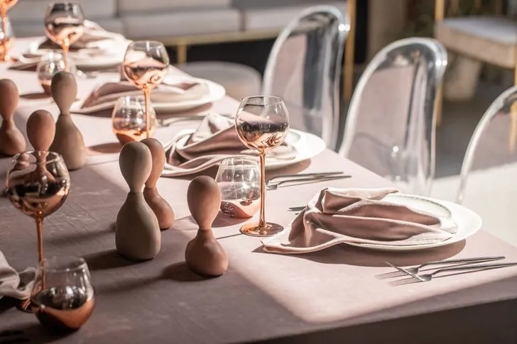 Rectangular Velvet Tablescape with Copper Glasses