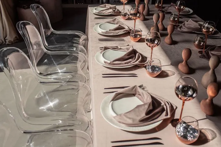 Rectangular Velvet Tablescape with Copper Glasses