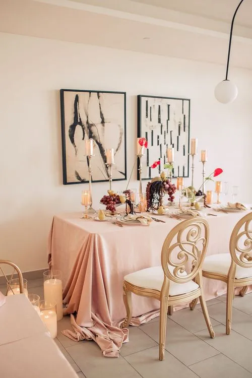 Rectangular table with carved velvet chairs