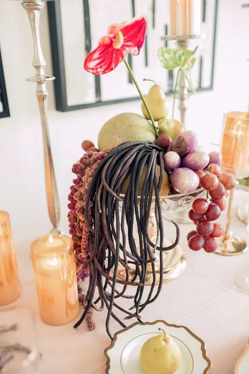 Rectangular table with carved velvet chairs