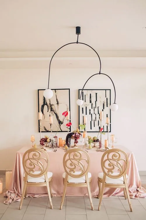 Rectangular table with carved velvet chairs