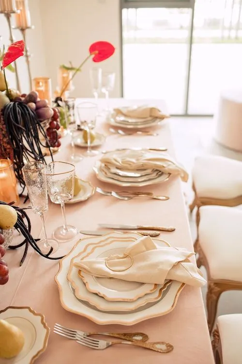 Rectangular table with carved velvet chairs
