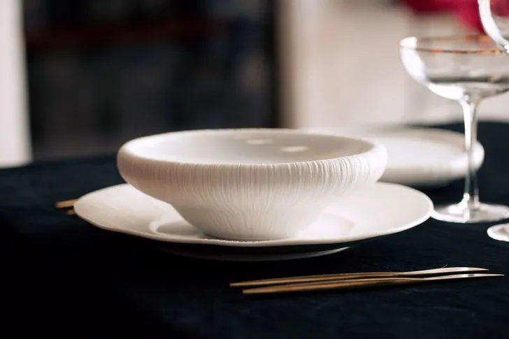 Red-black table setting at rectangular table