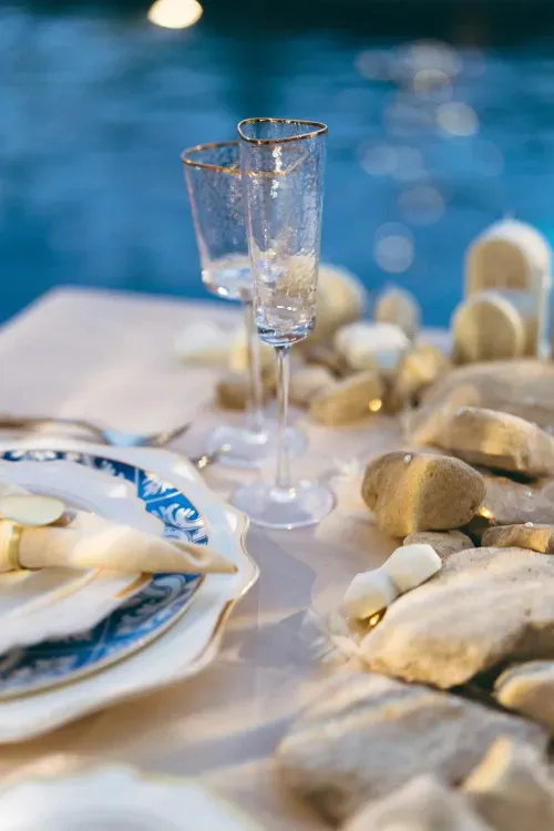 Romantic white and blue table setting