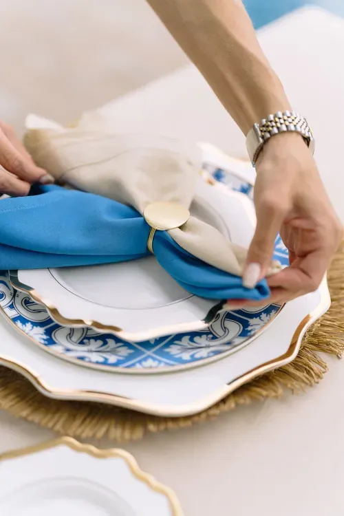 Romantic white and blue table setting