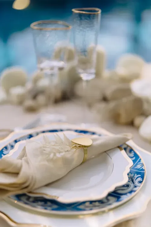Romantic white and blue table setting