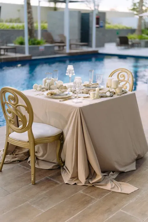 Romantic white and blue table setting