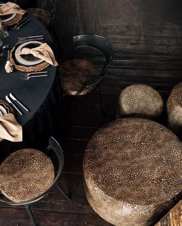 Round Safari Dinner — Black Velvet + Leopard Prints
