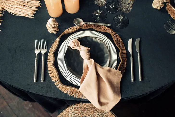 Round Safari Dinner — Black Velvet + Leopard Prints