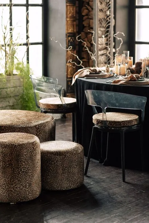 Round Safari Dinner — Black Velvet + Leopard Prints