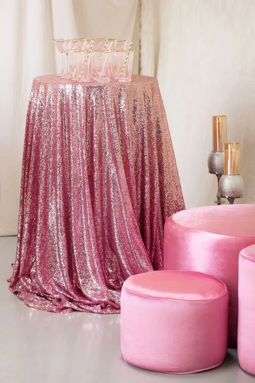 Round Table in Barbie Pink Sequins, Silver Base