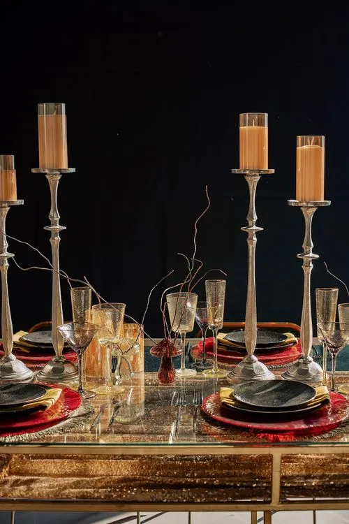 Sequin Table, Fur Accents, Saffron-Tinted Glasses