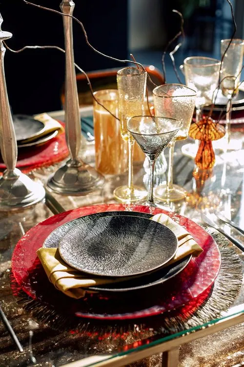 Sequin Table, Fur Accents, Saffron-Tinted Glasses