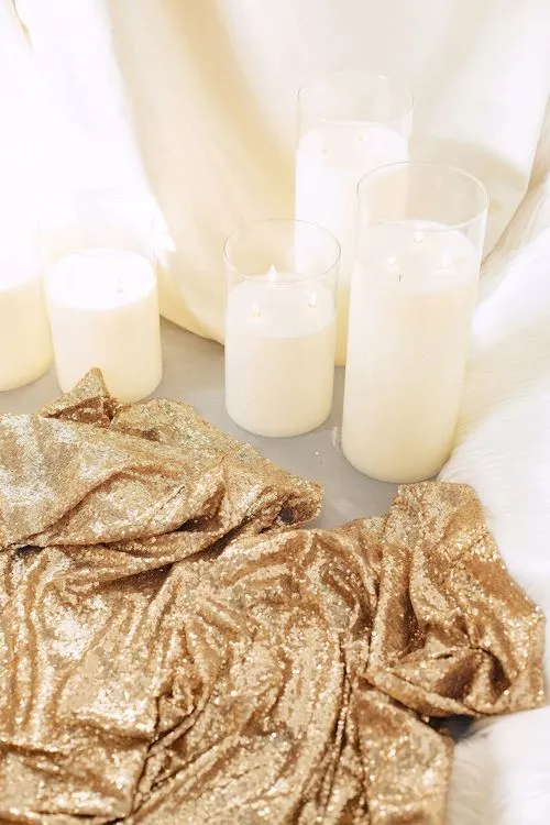 Sequin Table, Fur Accents, Saffron-Tinted Glasses