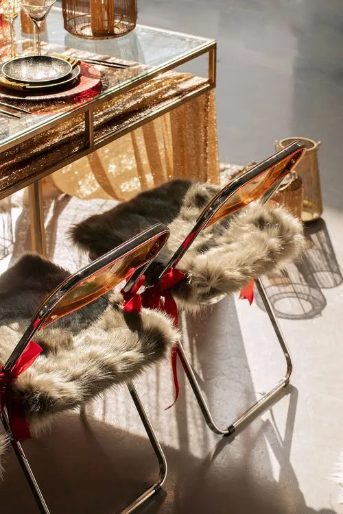 Sequin Table, Fur Accents, Saffron-Tinted Glasses