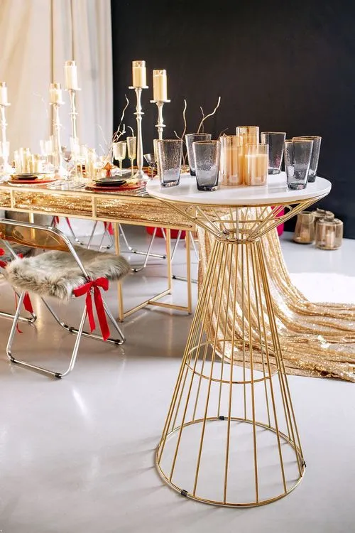 Sequin Table, Fur Accents, Saffron-Tinted Glasses