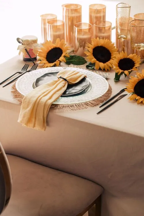 Table setting with sunflowers