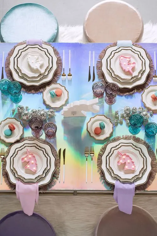 Unicorn & Hologram Shine — Kids Tablescape
