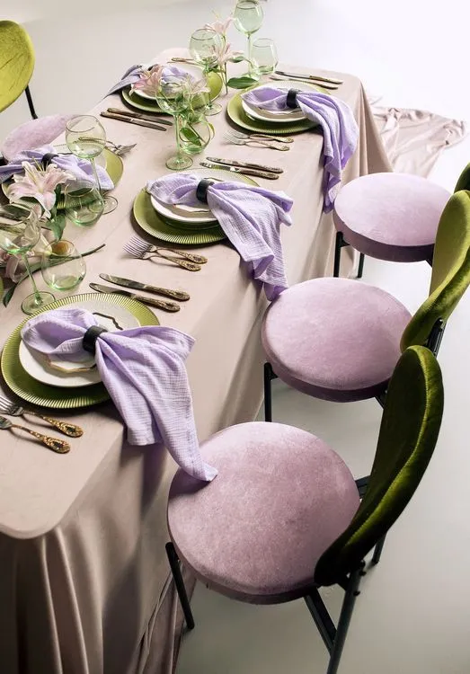 Velvet chairs lilac green shades