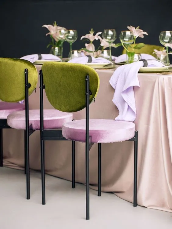 Velvet chairs lilac green shades